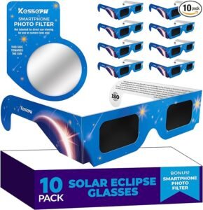 Solar eclipse sun viewing glasses with smartphone photo filter