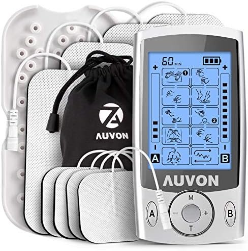 AUVON Dual Channel TENS Unit Muscle Stimulator Machine with 20 Modes, 2" and 2"x4" TENS Unit Electrode Pads 28