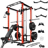 RitFit Power Cage with Optional LAT PullDown/Cable Crossover/Smith Machine System, 1000LB Squat Rack for Home & Garage Gym, with Weight Storage Rack and More Training Attachments, ASTM-Certified