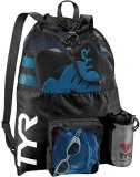 TYR Big Mesh Mummy Backpack for Swim, Gym and Workout Gear, Black, 40-Liter Capacity